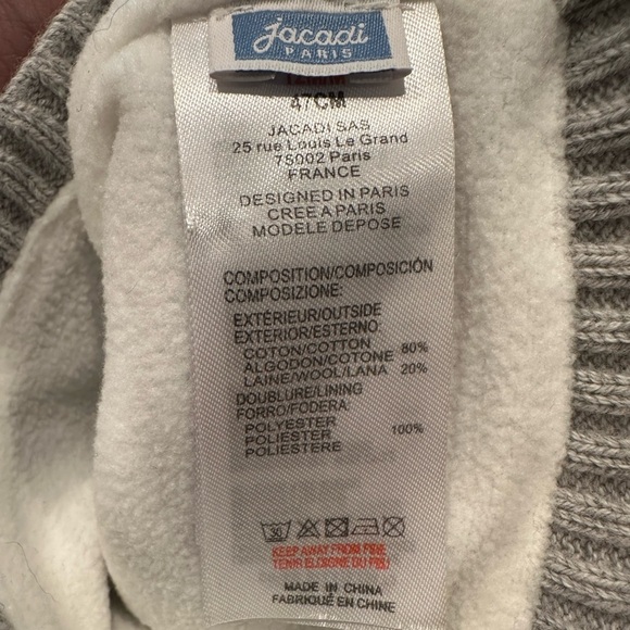 Jacadi Baby Gray Knit Winter Hat with Silver Dots and Pompom cotton and wool - Picture 2 of 2